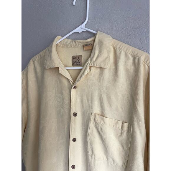 Jos. A. Bank Mens Hawaiian Shirt Yellow Palm Tree Short Sleeve 100% Silk L - Picture 7 of 10